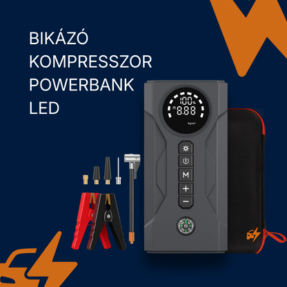 ⚡️ Hordozható Autóindító, Kompresszor és Powerbank